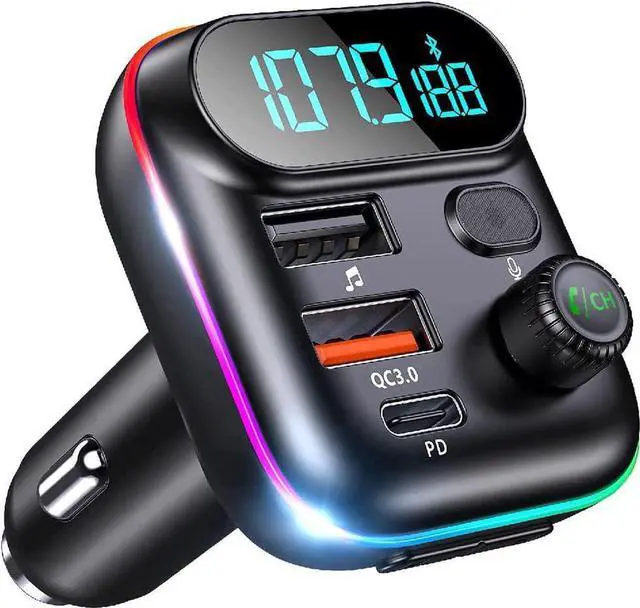 Main image of Bluetooth Adapter for Car - Wireless Bluetooth FM Radio Transmitter - Bluetooth AUX Adapter | Wireless Bluetooth 5.0 MP3 Music Player - QC3.0 + PD 20W USB Car Charger | 7 Colors LED Backlit