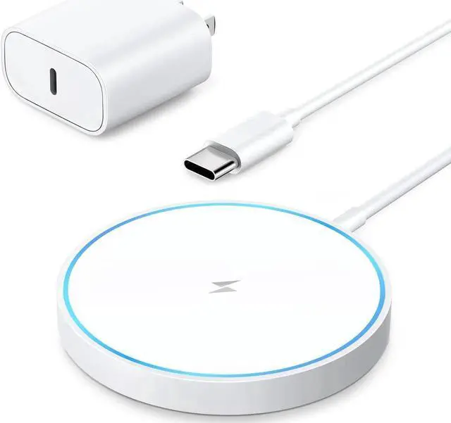 Main image of Magnetic Wireless Charger Fast Mag Safe Charger Compatible with iPhone 15 Pro Max/15 Pro/15/15 Plus/14/13/12 Series, 2024 Upgraded Nano Mag-Safe LED Charging Pad with 20W Type-C Adapter (White)