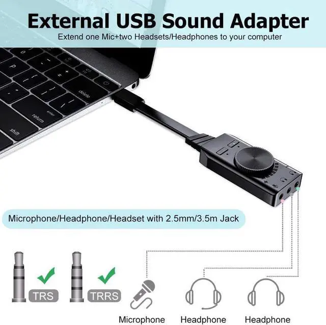 Alt view image 2 of 7 - Virtual 7.1 USB Sound Card Adapter BENGOO External Audio Adapter Stereo Sound Card Converter 3.5mm AUX Microphone Jack for Gaming Headset Earphone PS4 Laptop Desktop Windows Mac OS Linux, Plug Play