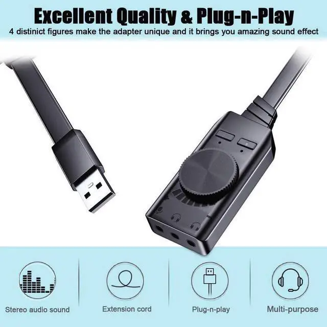 Alt view image 6 of 7 - Virtual 7.1 USB Sound Card Adapter BENGOO External Audio Adapter Stereo Sound Card Converter 3.5mm AUX Microphone Jack for Gaming Headset Earphone PS4 Laptop Desktop Windows Mac OS Linux, Plug Play