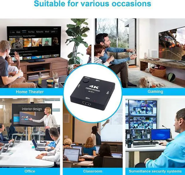 Alt view image 6 of 7 - 4K 60hz HDMI Switch,Upgraded HDMI Selector Switch Splitter 3 in 1 Out, 4K HDMI Switcher Supports Ultra HD, 1080P, 3D, HDR, HDCP 2.2, 3 Port HDMI 2.0 Switch for Gaming XBX/PS5/PC/Monitor/TV