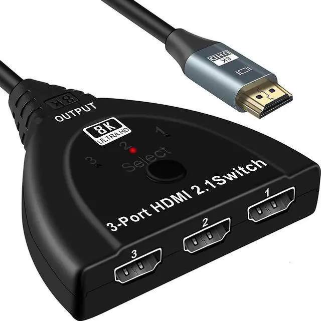 Main image of 8K HDMI 2.1 Switch, HDMI Switch 4K 120Hz, 3 Port HDMI Switcher Selector Box with Pigtail Cable, Supports 8K@60Hz, 4K@120Hz, 4K@60Hz 48Gbps High Speed for PS4/5 Roku Xbox TV Monitor Projector