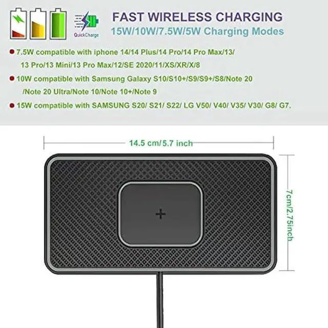 Alt view image 2 of 6 - Wireless Charger, 15W Wireless Car Charger Charging pad Fast Wireless Phone Charger Cell Phone Wireless Charger pad Android Non Slip Wireless Charging mat galaxy21/20S9S10S8Note10 (C1P)