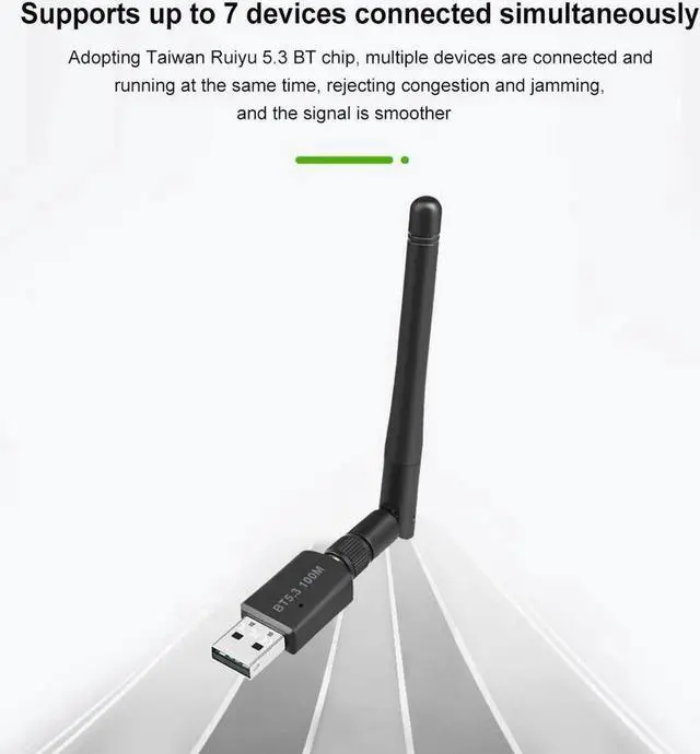 Alt view image 6 of 7 - Bluetooth 5.3 Adapter for Desktop PC, Plug & Play Bluetooth 5.3 EDR Class 1 USB Bluetooth Dongle Wireless Transfer Transmitter Receiver 328FT/100M for BT Mouse/Keyboard/Headphones Support Win11/10/8.1