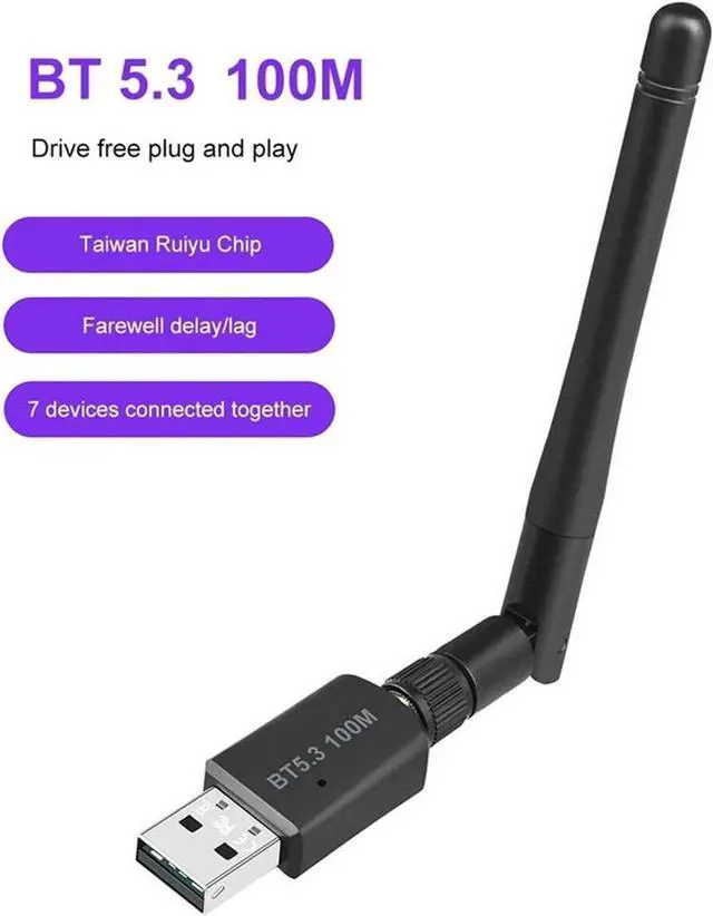 Main image of Bluetooth 5.3 Adapter for Desktop PC, Plug & Play Bluetooth 5.3 EDR Class 1 USB Bluetooth Dongle Wireless Transfer Transmitter Receiver 328FT/100M for BT Mouse/Keyboard/Headphones Support Win11/10/8.1