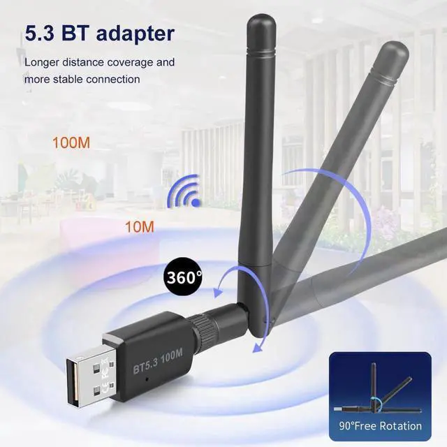 Alt view image 5 of 7 - Bluetooth 5.3 Adapter for Desktop PC, Plug & Play Bluetooth 5.3 EDR Class 1 USB Bluetooth Dongle Wireless Transfer Transmitter Receiver 328FT/100M for BT Mouse/Keyboard/Headphones Support Win11/10/8.1
