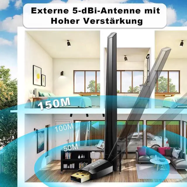 Alt view image 7 of 7 - Long Range USB Bluetooth 5.3 Adapter (EDR & BLE) for PC Desktop, 492FT/150M Bluetooth Wireless Dongle Transmitter for Windows 11/10/8.1/7 Computer, Pair Bluetooth Headset Headphones Mouse Keyboard