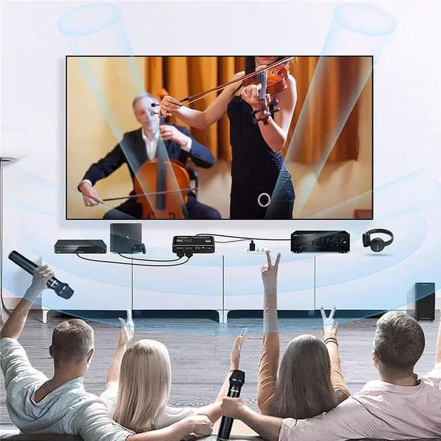 Alt view image 2 of 7 - HDMI Audio Extractor,2x1 HDMI Switch to HDMI + Optical Toslink SPDIF + 3.5mm Audio Jack + Coaxial + 7.1Ch HDMI Audio Support ARC and eARC Function for Apple TV PS4