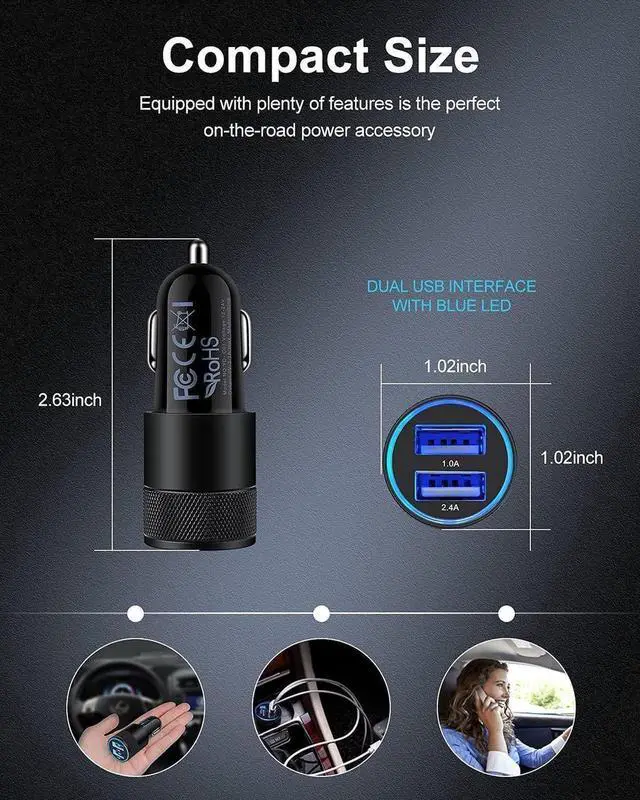 Alt view image 7 of 7 - Car Charger, [2Pack/3.4a] Fast Charge Dual Port USB Cargador Carro Lighter Adapter for iPhone 15 14 13 12 11 Pro Max X XR XS 8 Plus 6s, iPad, Samsung Galaxy S23 S22 S21 S10 Plus S7 j7 S10e S9 Note 8