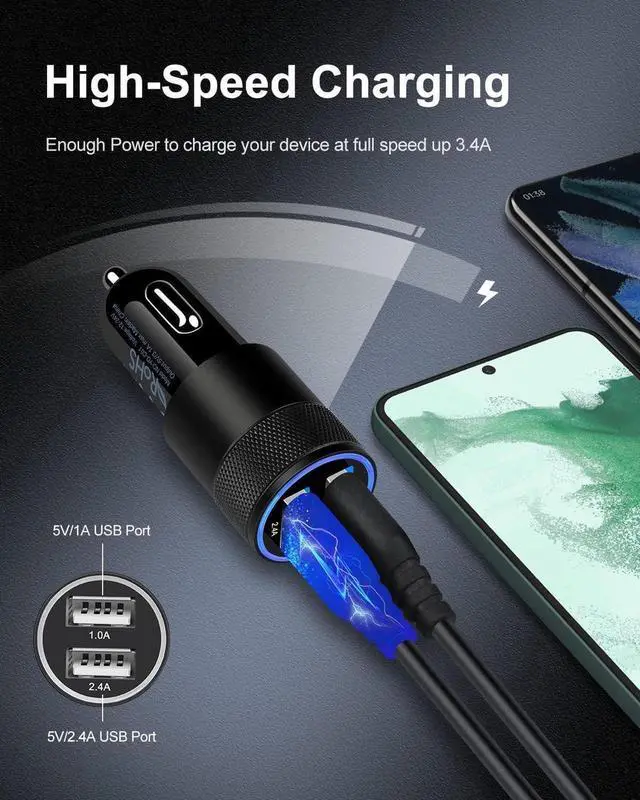 Alt view image 3 of 7 - Car Charger, [2Pack/3.4a] Fast Charge Dual Port USB Cargador Carro Lighter Adapter for iPhone 15 14 13 12 11 Pro Max X XR XS 8 Plus 6s, iPad, Samsung Galaxy S23 S22 S21 S10 Plus S7 j7 S10e S9 Note 8