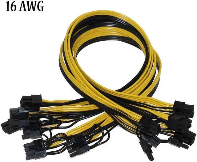 Main image of 6 Pcs 16AWG 6 Pin PCI-e To 8 Pin (6+2) PCI-e (Male To Male) GPU Power Cable For Graphic Cards Mining HP Server Breakout Board