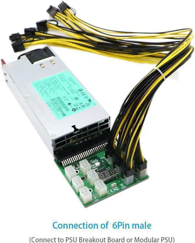 Alt view image 6 of 6 - 6 Pcs 16AWG 6 Pin PCI-e To 8 Pin (6+2) PCI-e (Male To Male) GPU Power Cable For Graphic Cards Mining HP Server Breakout Board