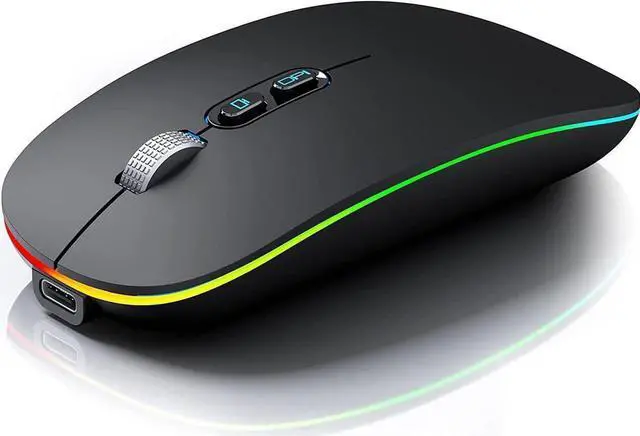 Main image of LED Bluetooth Mouse, Rechargeable Silent Bluetooth Wireless Mouse Dual Mode (BT 5.1 + 2.4G USB) with Home Button, Portable Optical RGB Cordless Mice for Laptop Computer PC Mac, Black