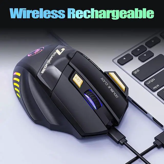 Alt view image 7 of 7 - RGB Wireless Gaming Mouse, Rechargeable Silent Click Gaming Mouse with 2.4G USB Receiver, 3 Adjustable DPI [1200-2400-3200DPI] , 7 Sensitive Buttons Ergonomic RGB Gaming Mouse for Laptop PC Mac