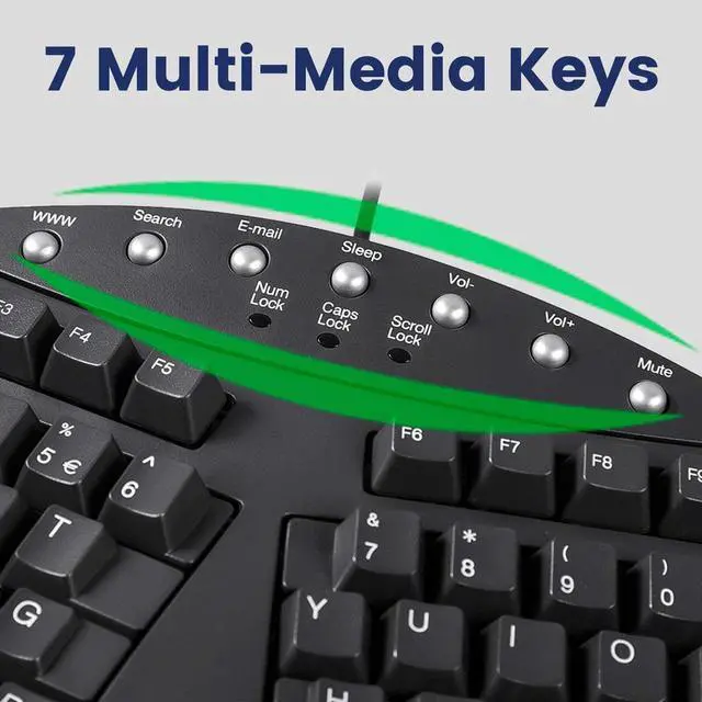 Alt view image 5 of 7 - Per-xx PERIB-O-ARD-512 Wired Ergonomic Split Keyboard with 7 Multimedia Keys & Integrated Wrist Rest, Black