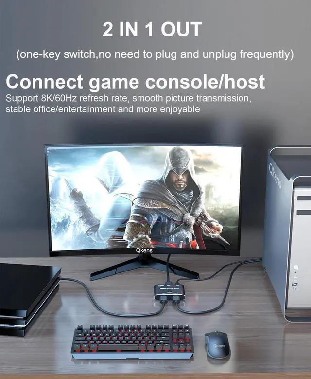 Alt view image 6 of 7 - HDMI 2.1 Switch 8K Bi-Directional HDMI Switcher 2 in 1 Out HDMI Splitter 1 in 2 Out Supports 4K@120Hz 8K@60Hz 48Gbps,HDCP 2.3,ARC,VRR for Xbox X PS5, Blu-Ray, 8K UHD TV, Monitor and Projector