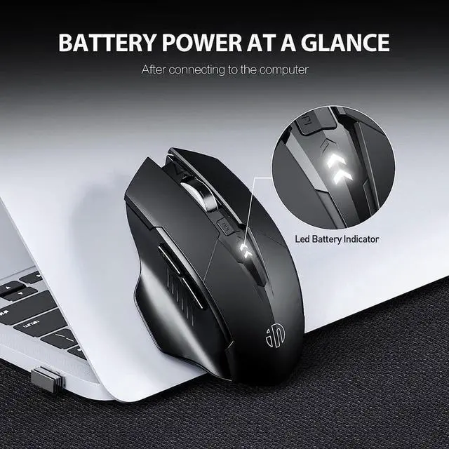 Alt view image 4 of 7 - 2.4G RF Wireless Mouse Rechargeable, [Battery Level Visible], Silent Click Mouse USB 2.4G Cordless Wireless Mice for Laptop PC Computer Tablets, 6 Buttons, 1600DPI 3 Adjustment Levels, Black
