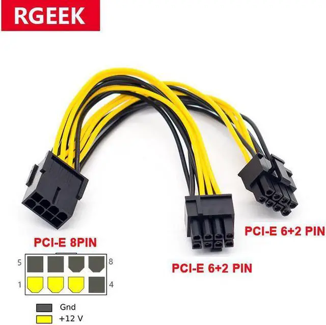 Main image of PCI-Express PCIE 8 Pin to Dual 8 (6+2) Pin VGA Graphic Video Card GPU Adapter Power Supply Splitter Cable 20cm