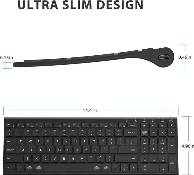 Alt view image 3 of 7 - BK10 Bluetooth Keyboard, Keyboard USB-C Rechargeable Bluetooth 5.1 with Number Pad Ergonomic Design Full Size Stable Connection Keyboard for iPad, iPhone, Mac, iOS, Android, Windows