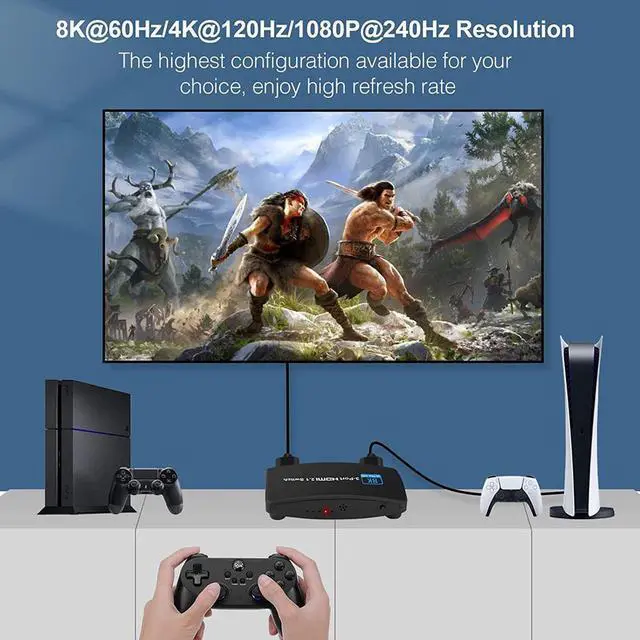 Alt view image 7 of 7 - 8K@60Hz HDMI 2.1 Switch,HDMI Switch 3 in 1 Out, 3-Port HDMI Switcher Selector, Supports 4K@120Hz, 1080P@240Hz, 1080P@120Hz for Fire Stick, HDTV, PS4/5, Game Consoles with Remote Control
