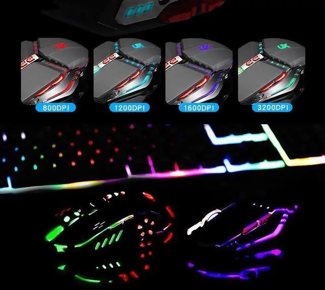 Alt view image 2 of 3 - CORN K60 Ergonomic Design,19 Non-conflicting Keys,Cool Exterior Waterproof USB Wired Mechanical Feeling Rainbow Backlit Keyboard And 4-Color Breathing Light 3200DPI Mouse Combo- Cool Black