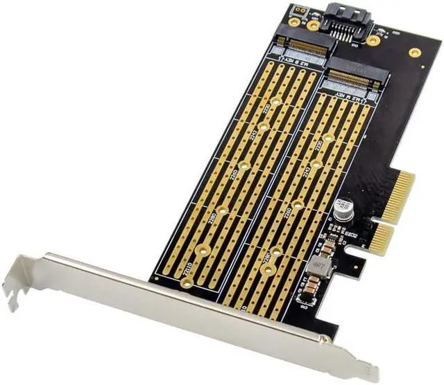Alt view image 5 of 6 - M.2 to PCIe NVMe and SATA SSD Dual M Key and/or B Key Adapter Card 2242 2260 2280 M2 Drive to Desktop PCI E x4 Includes Brackets