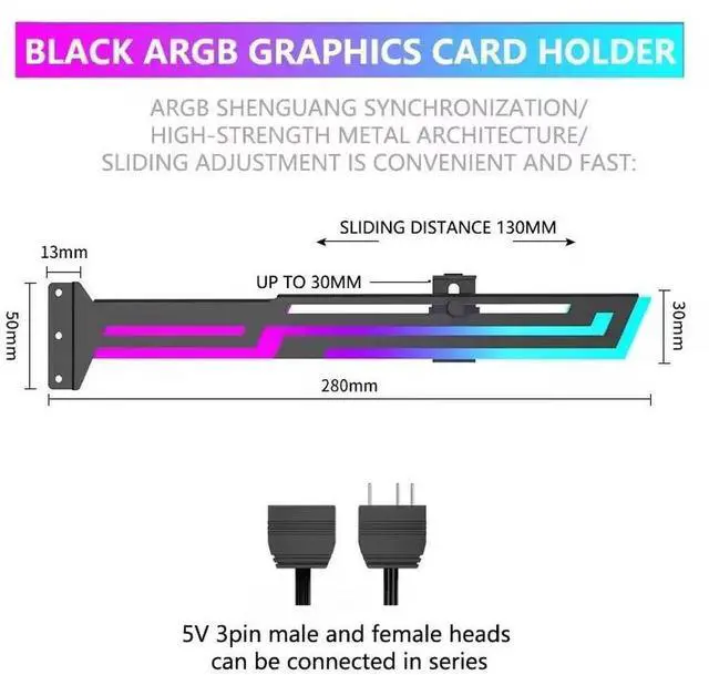 Main image of ARGB GPU Holder Adjustable Height Horizontal AURA SYNC Graphics Card VGA Holder GPU Bracket Black