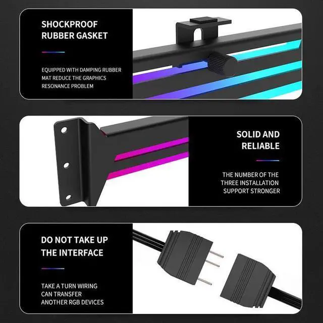 Alt view image 2 of 5 - ARGB GPU Holder Adjustable Height Horizontal AURA SYNC Graphics Card VGA Holder GPU Bracket Black