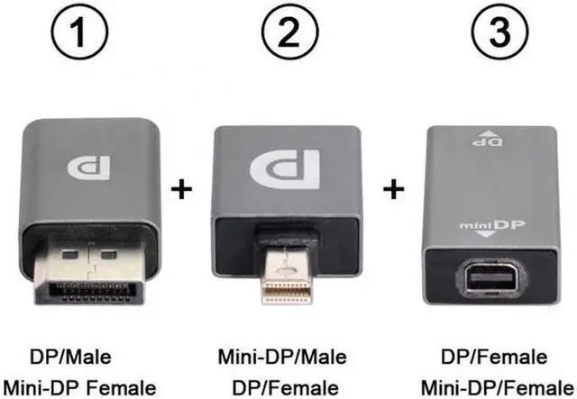 Alt view image 5 of 7 - Aomoproing 3pcs/set Mini DisplayPort 1.2 4K 60hz to DP Adapter Male Female Ultra-HD UHD for Video PC Laptop TV