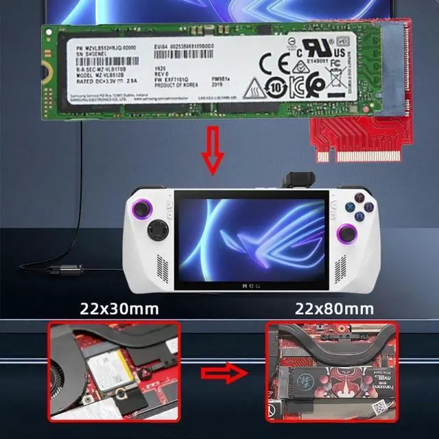 Alt view image 4 of 7 - Aomoproing NVME M-Key 22x30mm to 22x80mm NGFF Extension SSD Upgrade Adapter Compatible with ROG Ally Gaming