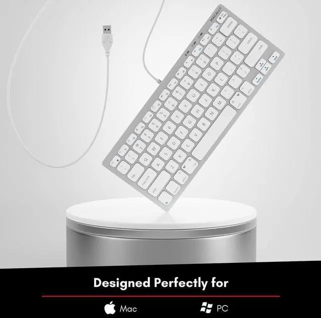 Alt view image 2 of 6 - Macally Compact Wired Keyboard for Mac and Windows - 78 Scissor Switch Keys with 13 Shortcut Keys - Small USB Keyboard That Saves Space and Looks Great - Plug and Play Wired Mac Keyboard - Aluminum