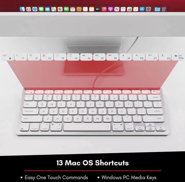 Alt view image 4 of 6 - Macally Compact Wired Keyboard for Mac and Windows - 78 Scissor Switch Keys with 13 Shortcut Keys - Small USB Keyboard That Saves Space and Looks Great - Plug and Play Wired Mac Keyboard - Aluminum