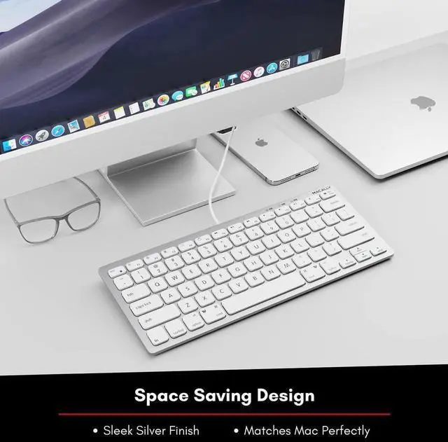 Alt view image 5 of 6 - Macally Compact Wired Keyboard for Mac and Windows - 78 Scissor Switch Keys with 13 Shortcut Keys - Small USB Keyboard That Saves Space and Looks Great - Plug and Play Wired Mac Keyboard - Aluminum