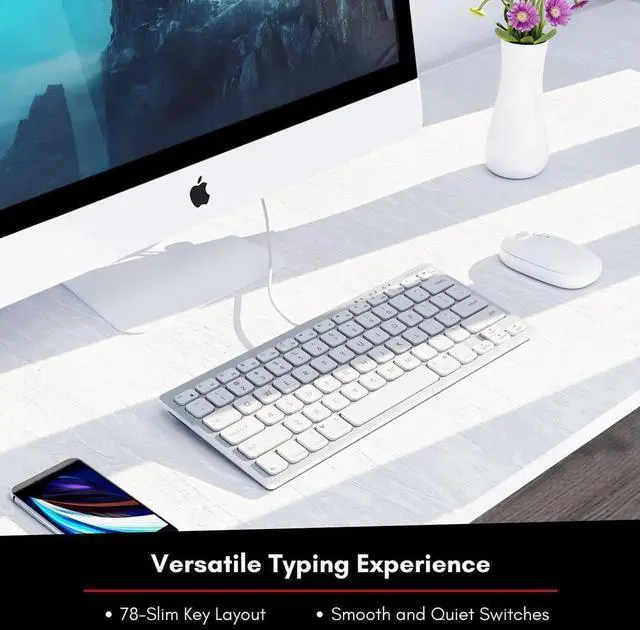 Alt view image 3 of 6 - Macally Compact Wired Keyboard for Mac and Windows - 78 Scissor Switch Keys with 13 Shortcut Keys - Small USB Keyboard That Saves Space and Looks Great - Plug and Play Wired Mac Keyboard - Aluminum