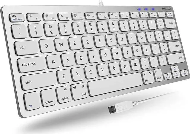 Main image of Macally Compact Wired Keyboard for Mac and Windows - 78 Scissor Switch Keys with 13 Shortcut Keys - Small USB Keyboard That Saves Space and Looks Great - Plug and Play Wired Mac Keyboard - Aluminum