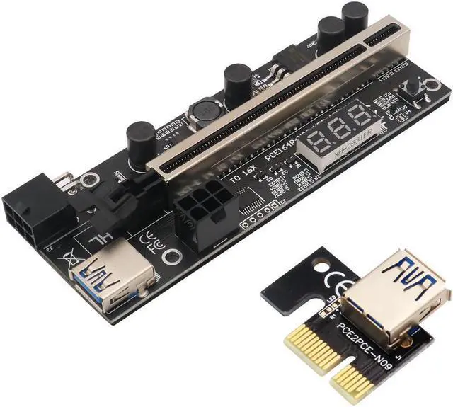 Alt view image 4 of 6 - Riser Card PCIE Riser 1x to 16x Graphic Extension with Temperature Sensor for Bitcoin GPU Mining Powered Riser Adapter Cards