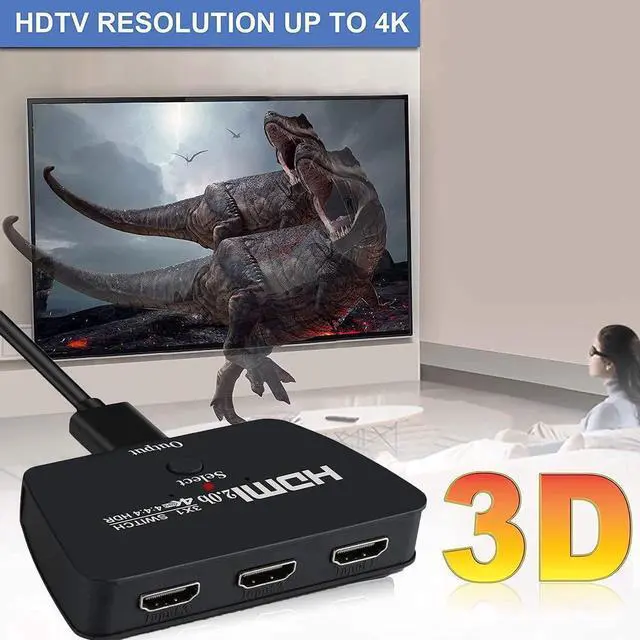 Alt view image 5 of 7 - 4K@60Hz HDMI Switchwith 3.9FT HDMI Cable, HDMI Switch 3 in 1 Out, 3-Port HDMI Switcher Selector, Supports 4K, 3D, HDCP2.2, HDMI2.0, HDR, for Fire Stick 4K, HDTV, PS4/5, Game Consoles, PC