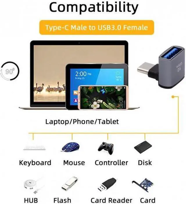 Alt view image 2 of 7 - Aomoproing  Up Down Angled USB-C Type-C to USB 3.0 Female OTG Adapter 90 Degree for Laptop Tablet Phone