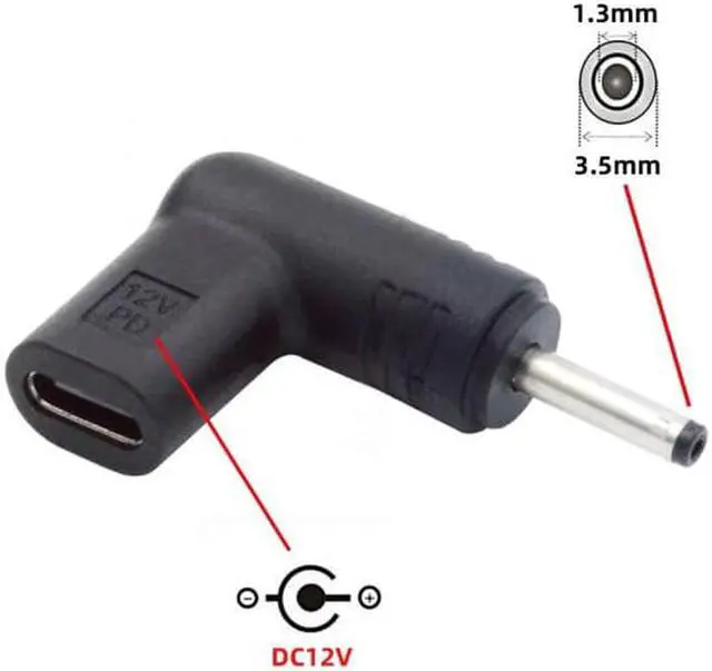 Alt view image 5 of 7 - Aomoproing USB 3.1 Type C USB-C Female to DC 12V 3.5x1.3mm Plug Adapter PD Emulator Trigger 90 Degree Angled