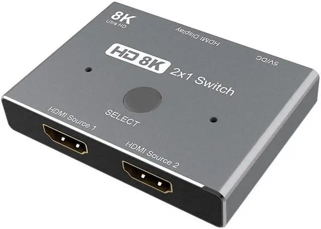 Alt view image 5 of 7 - HDMI 2.1 Switch 8K Ultra HD 2 in 1 Out unidirectional Switcher Grey 8K@60Hz 4K@120Hz 48Gbps with Switch Button Compatible with PS5 Xbox Set-top Box etc More