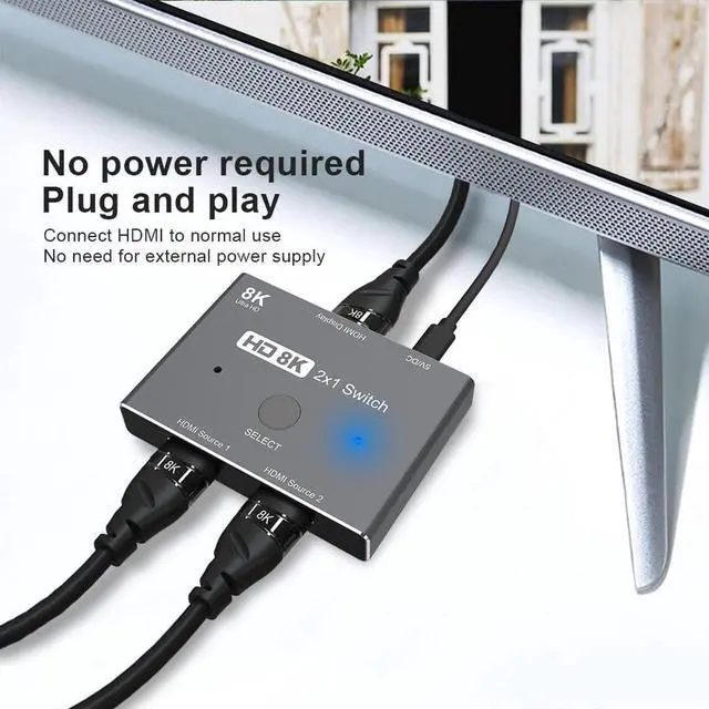 Alt view image 4 of 7 - HDMI 2.1 Switch 8K Ultra HD 2 in 1 Out unidirectional Switcher Grey 8K@60Hz 4K@120Hz 48Gbps with Switch Button Compatible with PS5 Xbox Set-top Box etc More