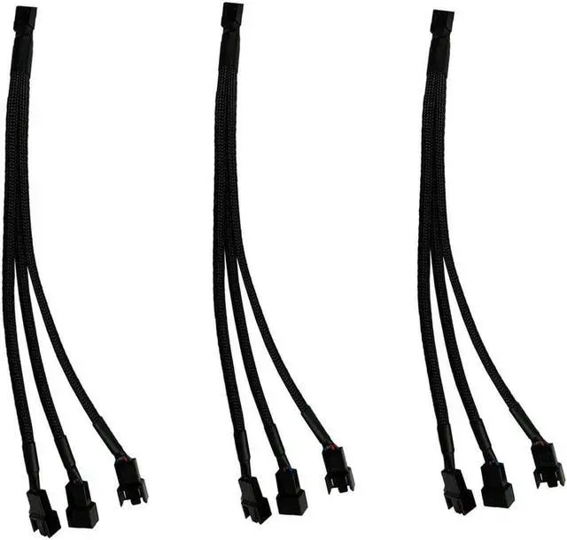 Main image of 3 Pack PWM Fan Splitter, Black Sleeved Braided Y Computer Fan Splitter,4 pin Fan Adapter Cable, CPU Fan Splitter 1 to 3 Converter,Fan Extension Power Cable.(1 to 3)