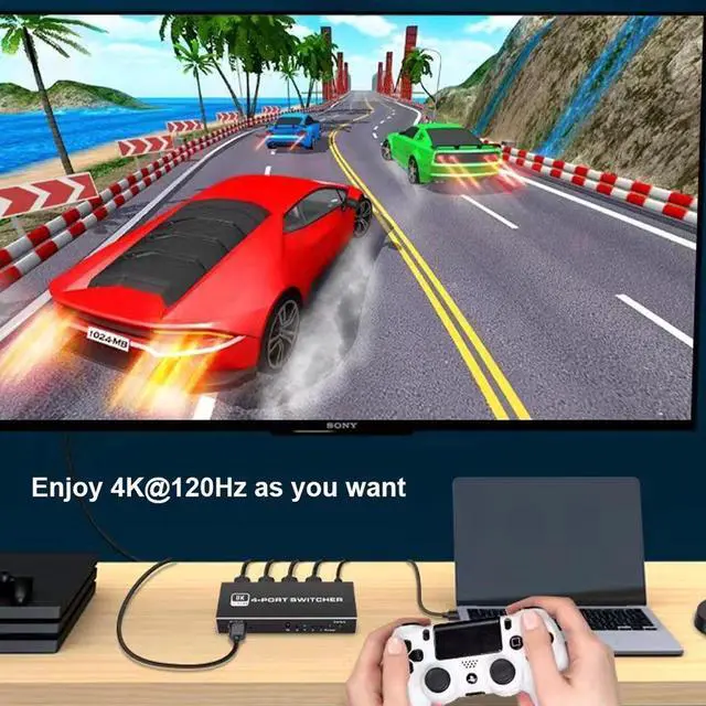 Alt view image 7 of 7 - 8K HDMI 2.1 Switch ,  HDMI Switch 4 in 1 Out with IR Remote Control, 4K @60hz HDMI Switcher Box 8K@60Hz/4K@120Hz, 48Gbps, Support for Nintendo Switch PS4/PS5, Xbox 360/One Fire tv Stick