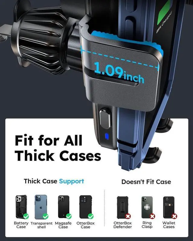 Alt view image 5 of 6 - Wireless Car Charger Mount Auto-Clamping 15W Max Qi Fast Charging Wireless Phone Charger for Car Super Stable & Hands-Free Air Vent Car Phone Mount Charger for iPhone 15 14 13 12 11
