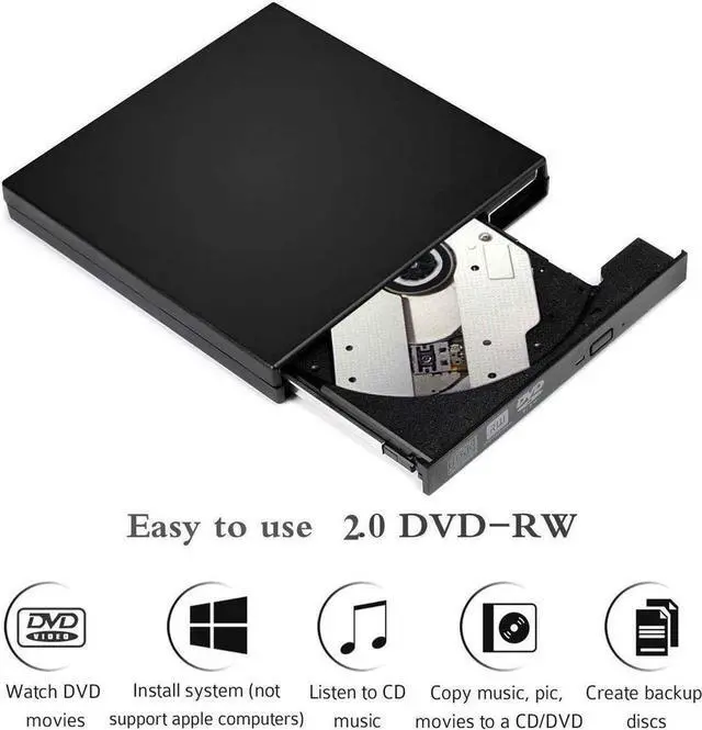 Alt view image 2 of 7 - External DVD CD Drive USB2.0, UltraSlim Portable CD-RW DVD-R Combo Burner Writer Player for Laptop Notebook PC Desktop Computer, Black (Including Two Cables)