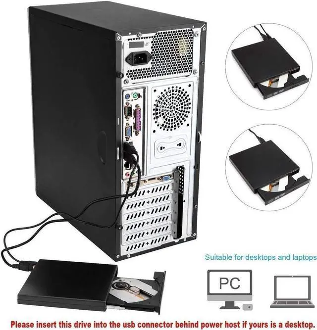Alt view image 5 of 7 - External DVD CD Drive USB2.0, UltraSlim Portable CD-RW DVD-R Combo Burner Writer Player for Laptop Notebook PC Desktop Computer, Black (Including Two Cables)