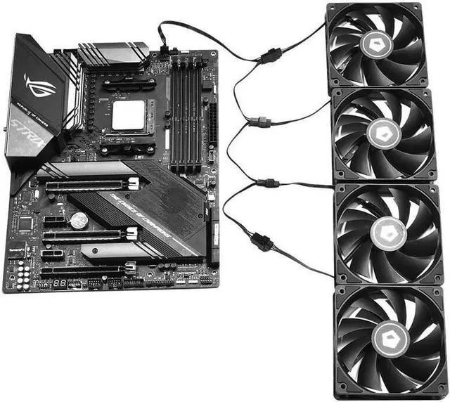 Alt view image 5 of 7 - 1 to 4 Case Fan Splitter Cable, PWM Cable Splitter Duplicator, Temperature Control Case Fan Power Duplicator Converter for 3Pin/4 Pin Case Fan Light Bar Chassis Decoration