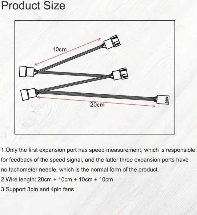 Alt view image 4 of 7 - 1 to 4 Case Fan Splitter Cable, PWM Cable Splitter Duplicator, Temperature Control Case Fan Power Duplicator Converter for 3Pin/4 Pin Case Fan Light Bar Chassis Decoration