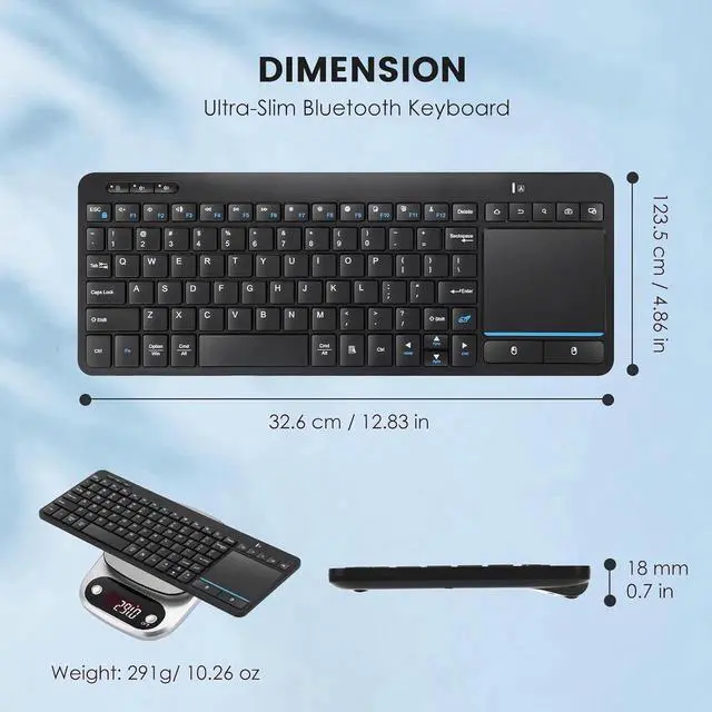 Alt view image 2 of 7 - Multi-Device Wireless Bluetooth Keyboard with Touchpad-Wireless TV Keyboard with Multi-Touch Big Size Trackpad,Support 3 Devices for TV,Windows, Android, Chrome OS, Laptop, Tablet