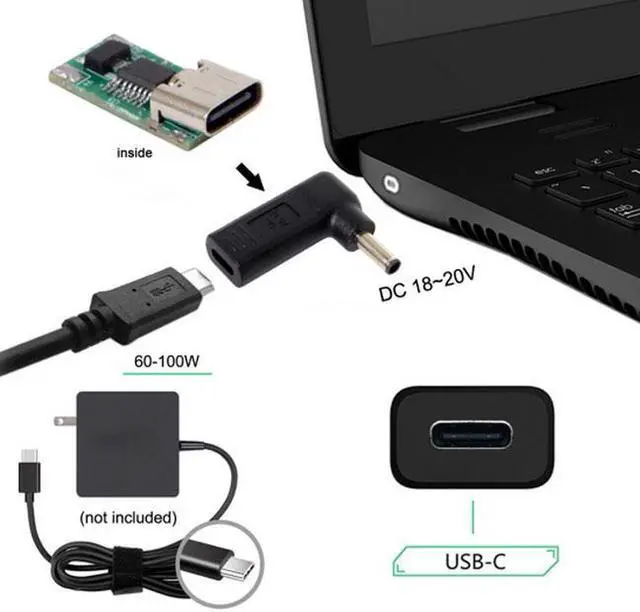 Alt view image 2 of 4 - Aomoproing  USB 3.1 Type C USB-C to DC 4.5*3.0mm Dell Adapter PD Emulator Trigger 90 Degree Angled